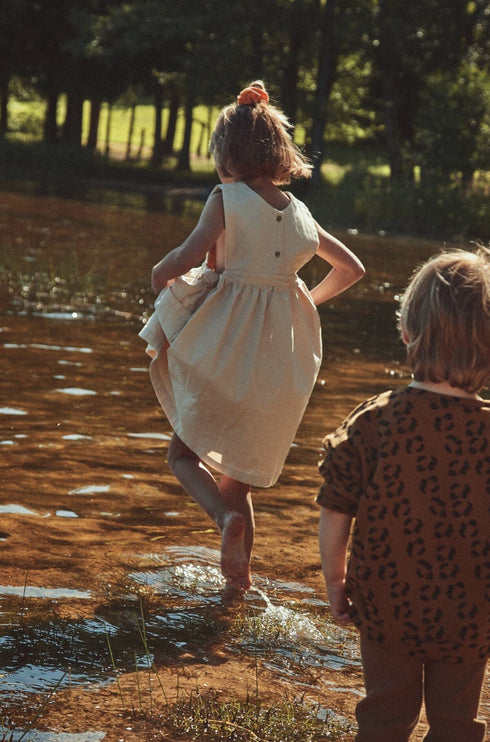 poudre organic / ROBE MANGUE DENIM_Denim-Ecru(3y,4y)