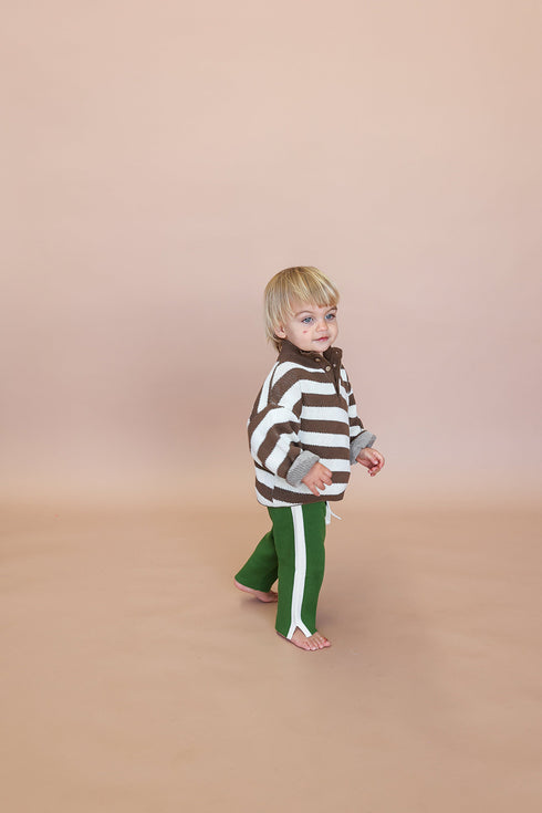 Grown / Button Up Diagonal Stripe Pull Over - Espresso(2,3,4)