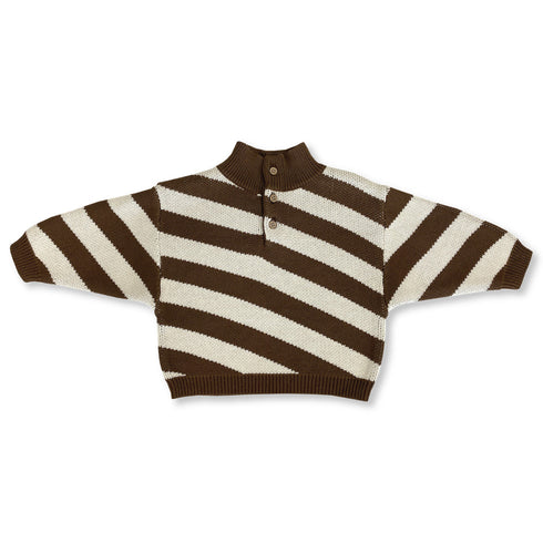 Grown / Button Up Diagonal Stripe Pull Over - Espresso(2,3,4)