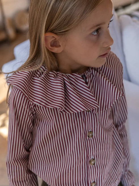 LOIR paris/Chemise grand col BERTHE raye bordeaux(6y,8y)