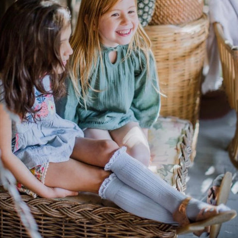 Collegien / Josephine Lace-Trim Ribbed Knee-high Socks - Jour de Pluie