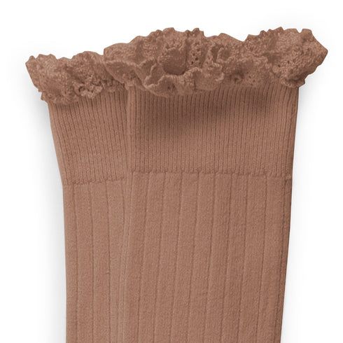 Collegien/Josephine Lace-Trim Ribbed Knee-high Socks - Petite Taupe