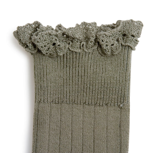 Collegien / Josephine Lace-Trim Ribbed Knee-high Socks - Sauge