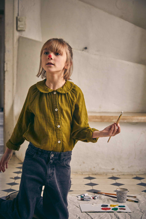 poudre organic / BLOUSE FLEUR_Fir Green(2y,3y,4y,6y)