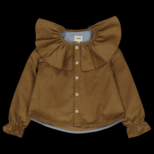 LOIR paris/Chemise grand col BERTHE velours brun(4y,6y)