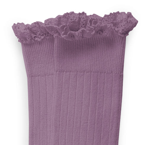 Collegien / Josephine Lace-Trim Ribbed Knee-high Socks - Glycine du Japon