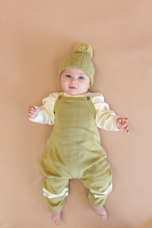Grown / Knitted Stripe Overalls - Sage(1,2)
