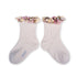 Collegien/Anemone Embroidered Ruffle Ribbed Ankle Socks - Blanc Neige