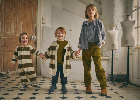 poudre organic / CARDIGAN BRUNELLE_Rayures Fir Green(3y,4y,6y)