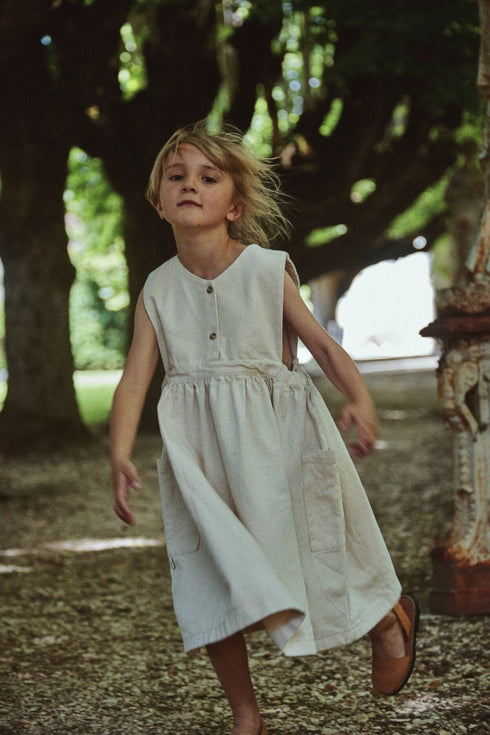 poudre organic / ROBE MANGUE DENIM_Denim-Ecru(3y,4y)