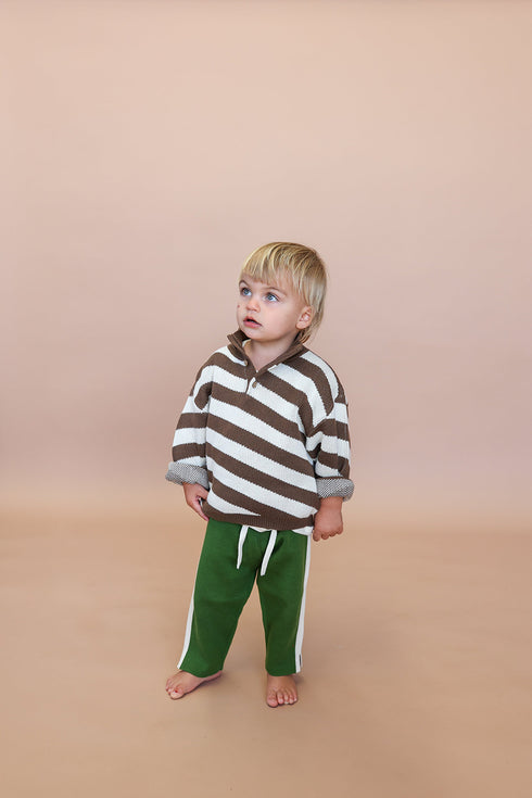 Grown / Button Up Diagonal Stripe Pull Over - Espresso(2,3,4)