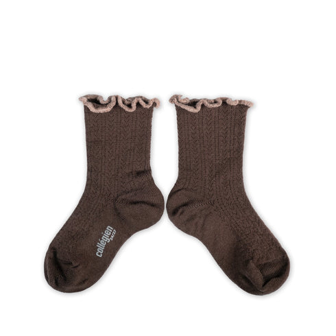 Collegien / Ambre - Lettuce Trim Pointelle Merino Wool Socks - Chocolat au lait