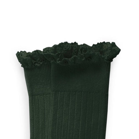 Collegien / Josephine Lace-Trim Ribbed Knee-high Socks - Vert Foret