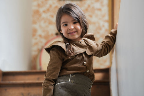 LOIR paris/Chemise grand col BERTHE velours brun(4y,6y)