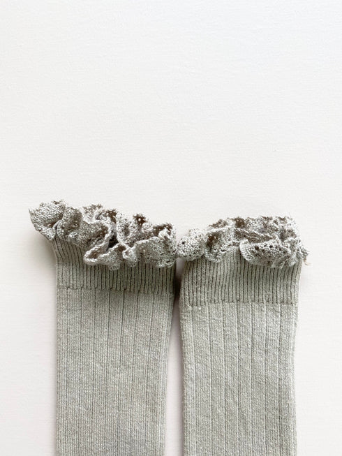 Collegien / Josephine Lace-Trim Ribbed Knee-high Socks - Aigue Marine