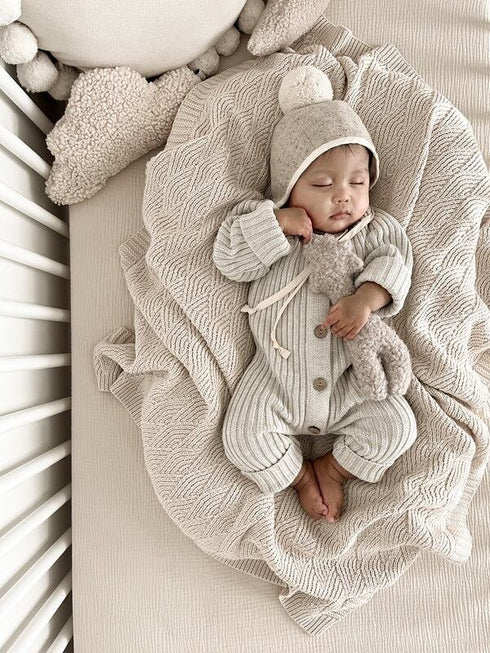 OAT / Gray Marle Ribbed Knit Playsuit (1-2y,2-3y)