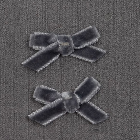 Collegien / Hortense Ribbed Knee-high Socks with Velvet Bows - Gris Galet