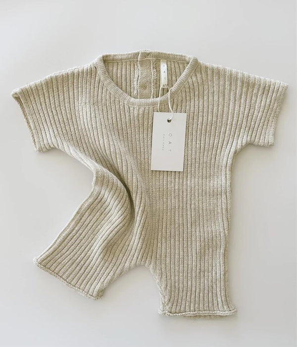 OAT / Oatmeal Ribbed Knit Tee Playsuit (1-2y,2-3y)