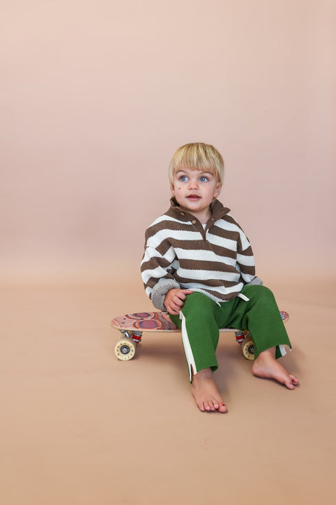 Grown / Button Up Diagonal Stripe Pull Over - Espresso(2,3,4)