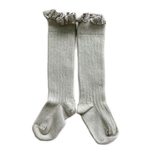 Collegien / Josephine Lace-Trim Ribbed Knee-high Socks - Aigue Marine