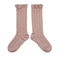 Collegien/Coralie - Textured Checked-knit Knee-high Socks with Lace Trim - Vieux Rose