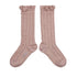 Collegien/Coralie - Textured Checked-knit Knee-high Socks with Lace Trim - Vieux Rose