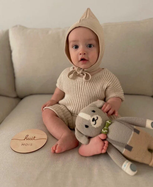 OAT / Oatmeal Ribbed Knit Tee Playsuit (1-2y,2-3y)