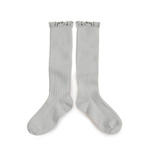 Collegien / Josephine Lace-Trim Ribbed Knee-high Socks - Jour de Pluie