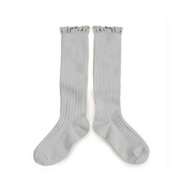 Collegien / Josephine Lace-Trim Ribbed Knee-high Socks - Jour de Pluie