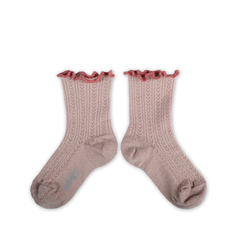Collegien / Ambre - Lettuce Trim Pointelle Merino Wool Socks - Vieux Rose