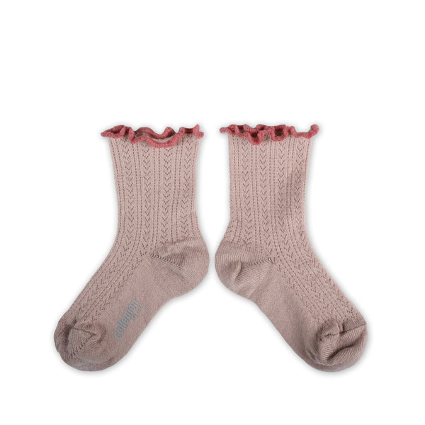 Collegien / Ambre - Lettuce Trim Pointelle Merino Wool Socks - Vieux Rose