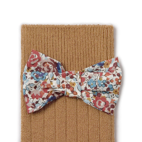 Collegien/Mathilde Ribbed Knee-high Socks with Liberty Bow - Caramel au Beurre Sale