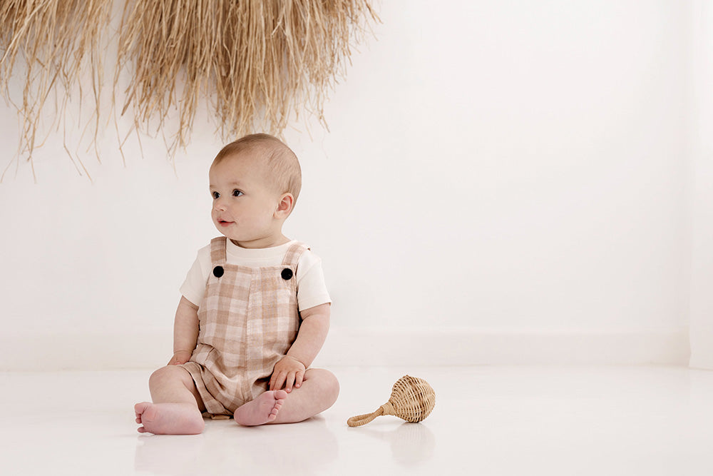 ASTER & OAK / Taupe Gingham Overalls