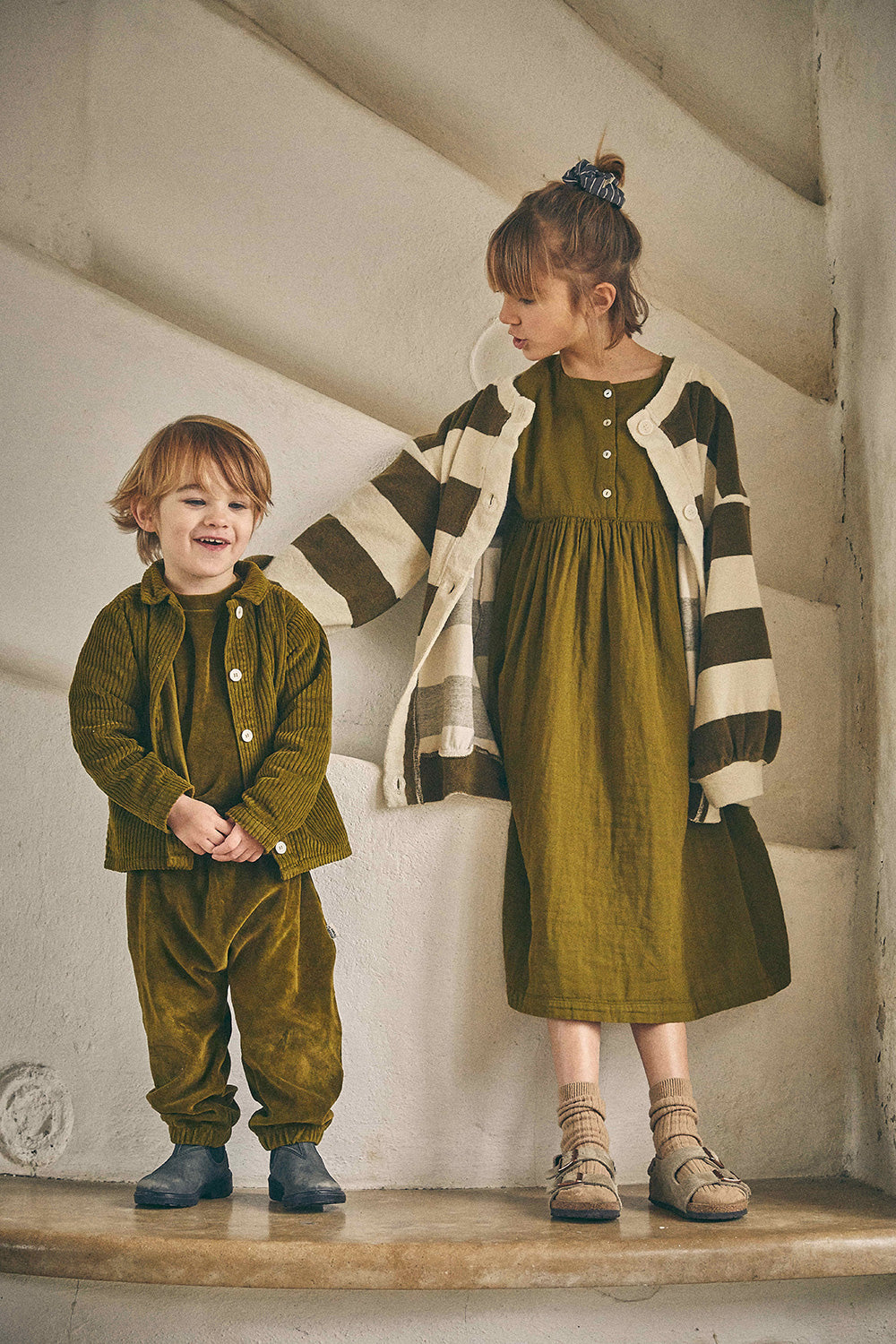 poudre organic / CARDIGAN BRUNELLE_Rayures Fir Green(3y,4y,6y)