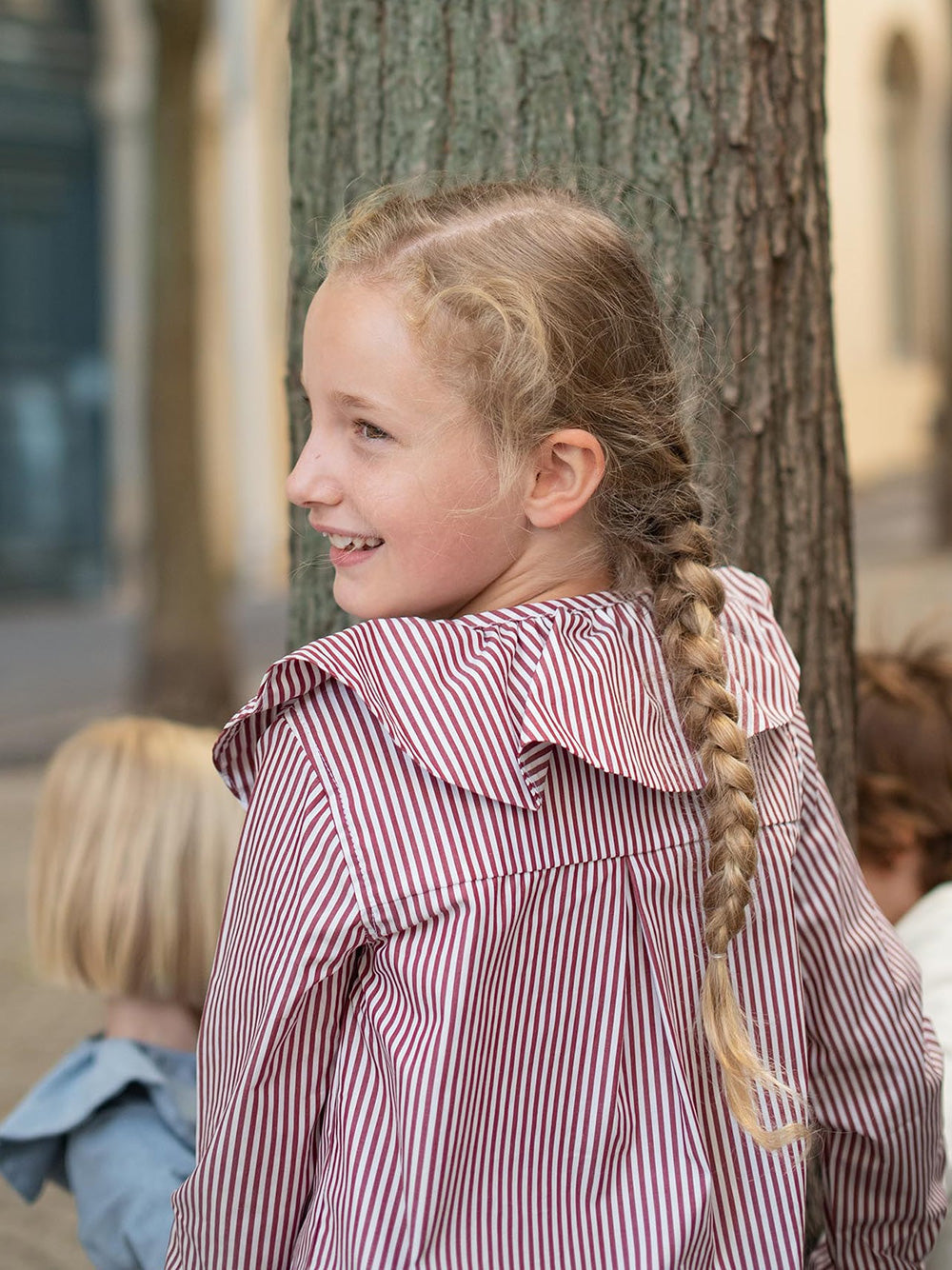 LOIR paris/Chemise ? grand col BERTHE ray?e bordeaux(6y,8y)