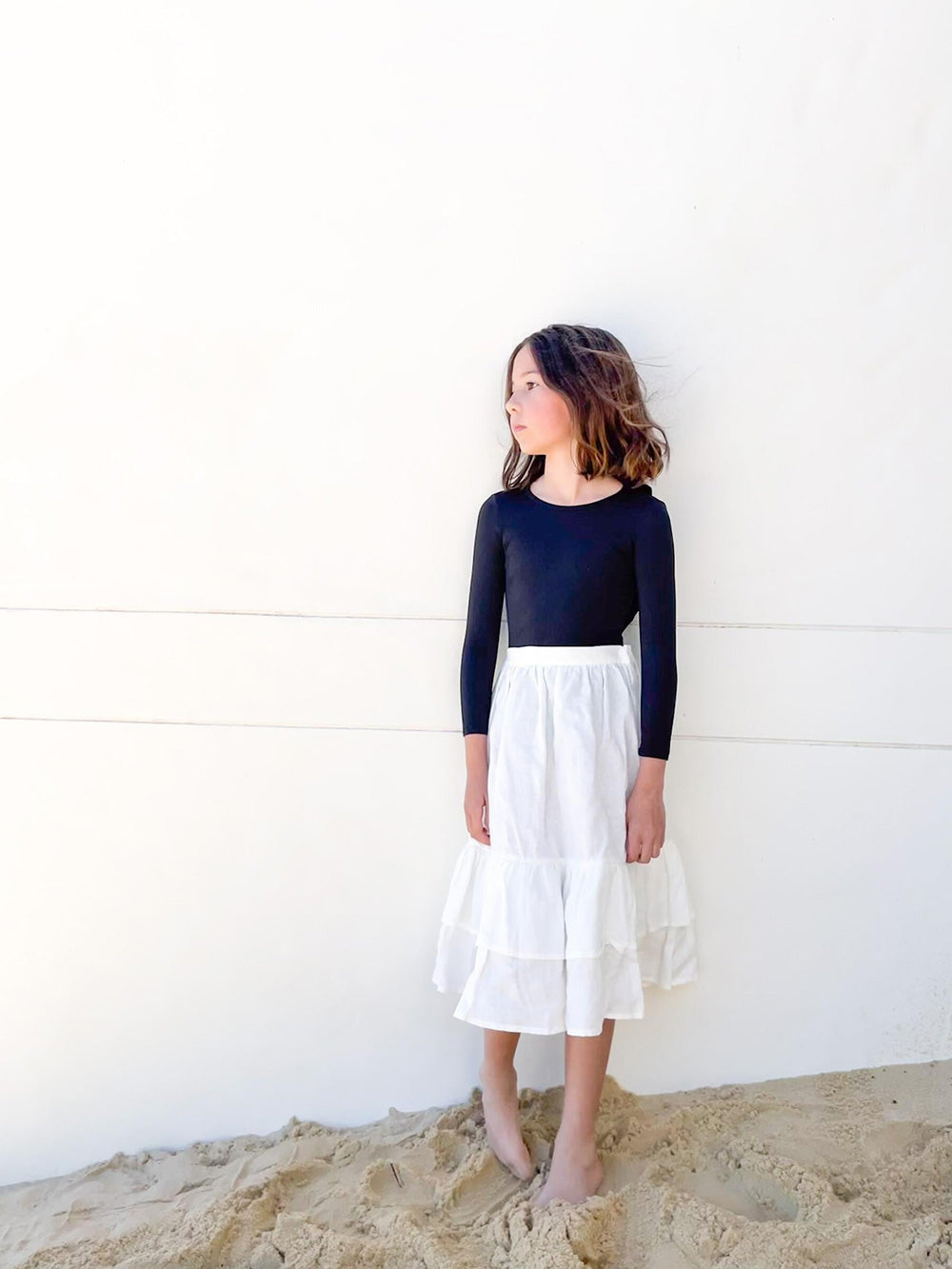 Casa blue swim / RAW WHITE LINEN MIDI SKIRT(4-5y,6-7y,8-9y)