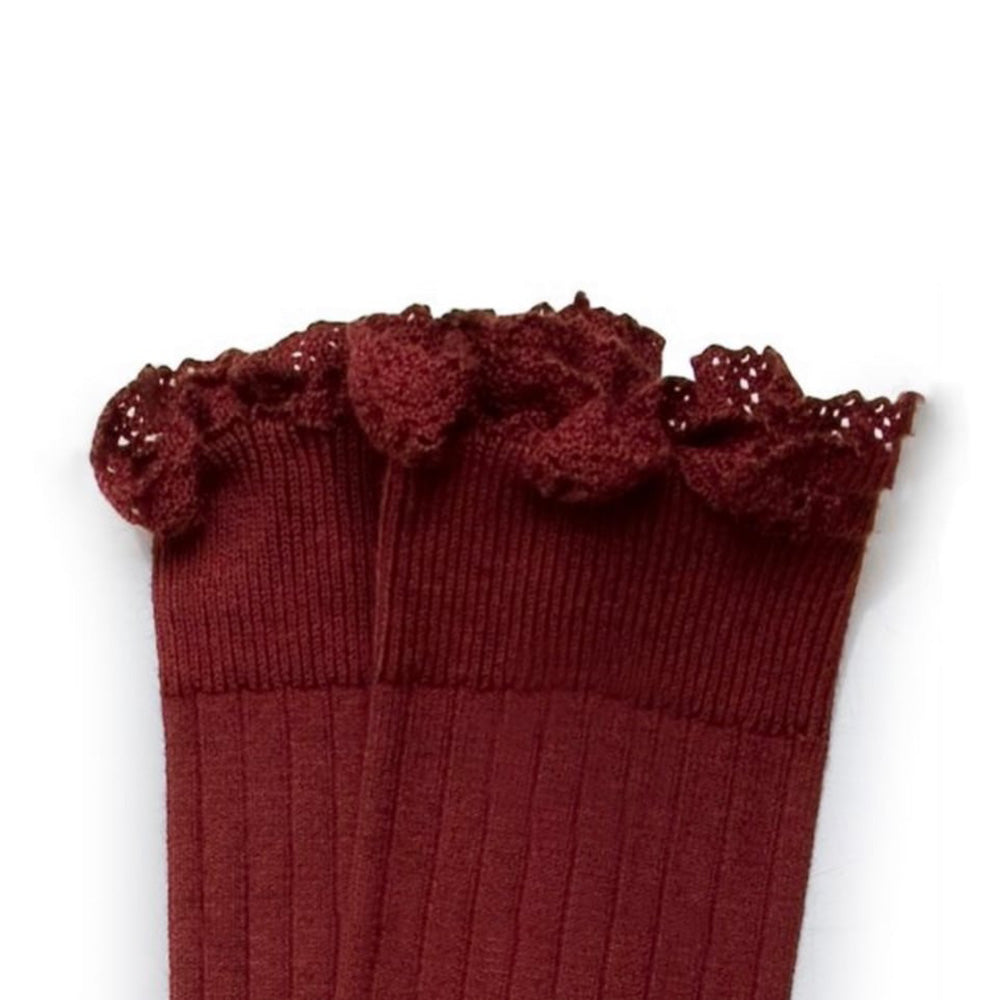 Collegien / Jos?phine Lace-Trim Ribbed Knee-high Socks - Ch?taigne