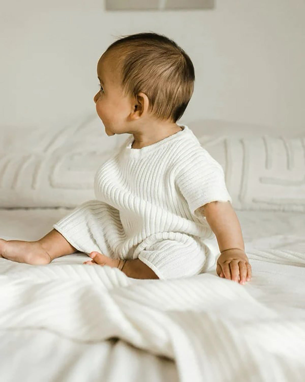 OAT / Powder Ribbed Knit Tee Playsuit (1-2y,2-3y)