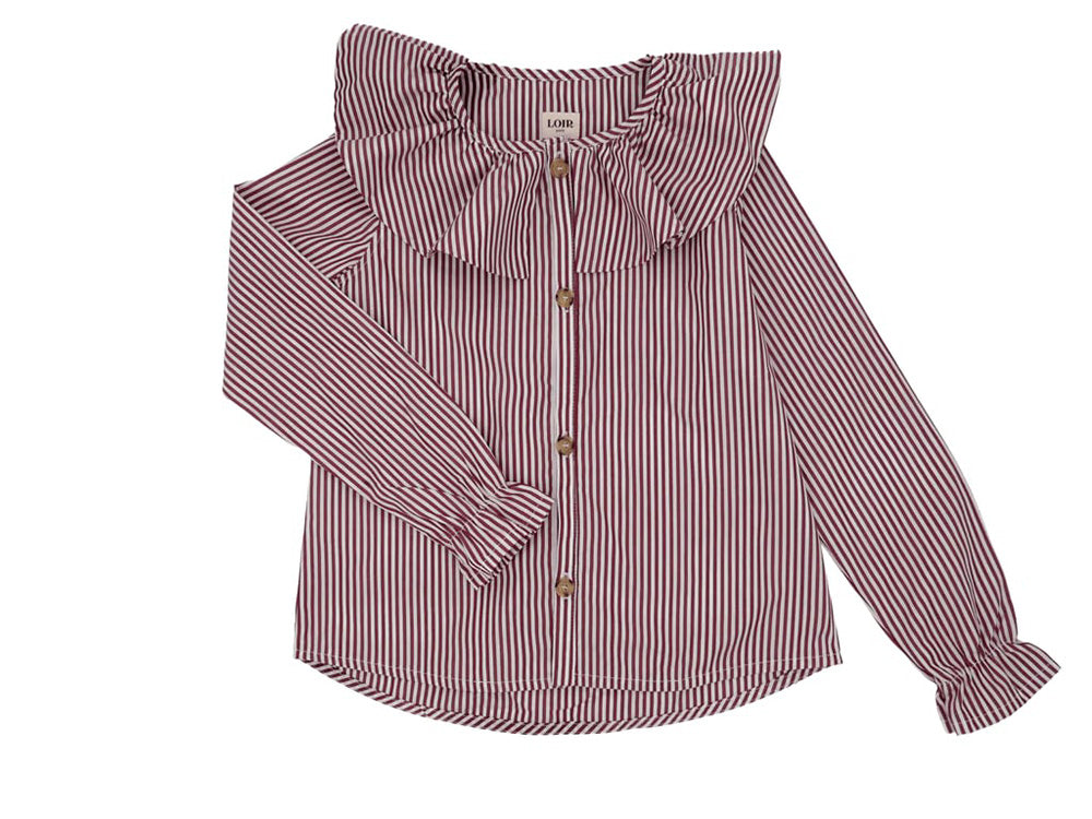 LOIR paris/Chemise ? grand col BERTHE ray?e bordeaux(6y,8y)