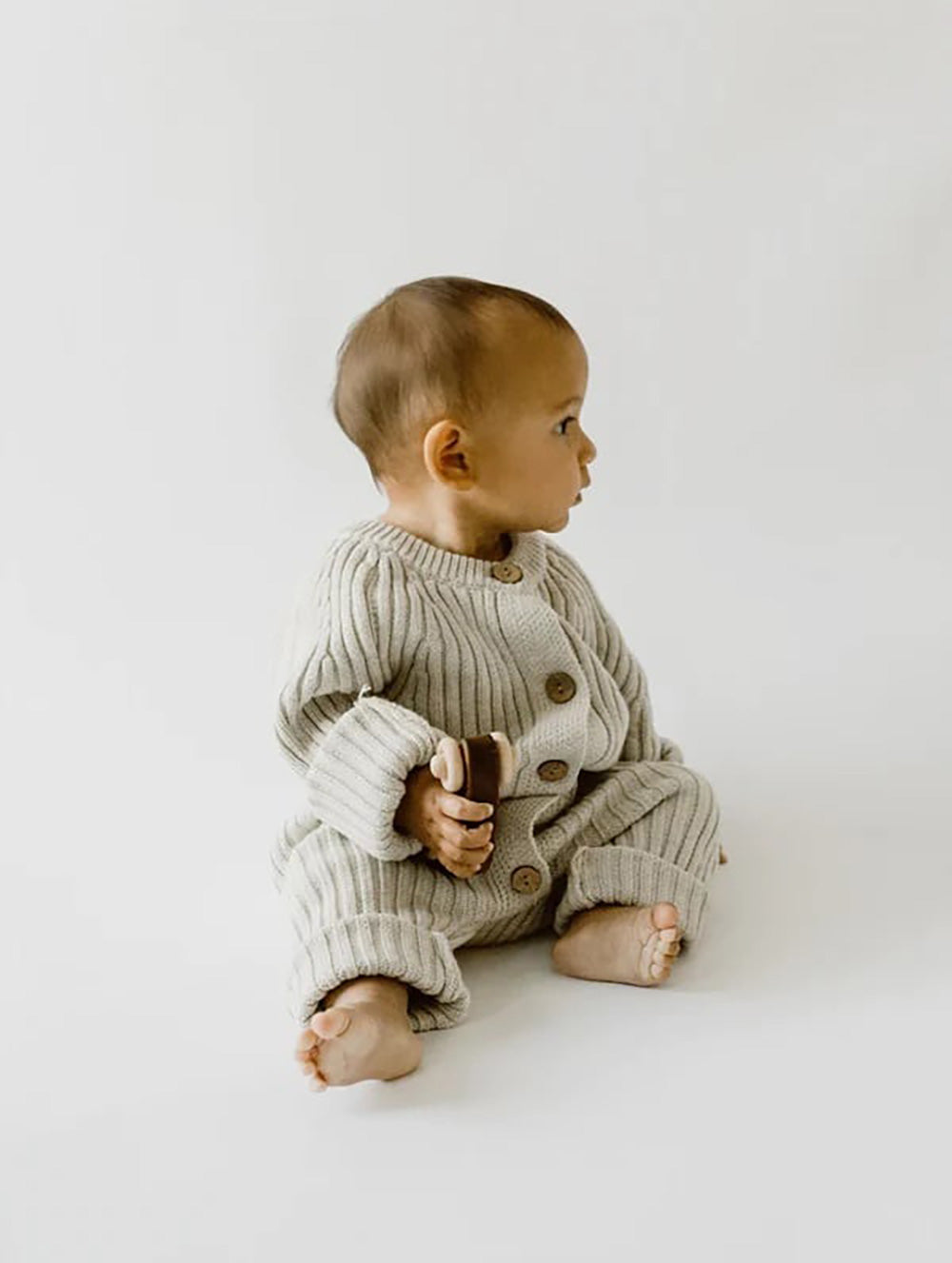 OAT / Gray Marle Ribbed Knit Playsuit (1-2y,2-3y)