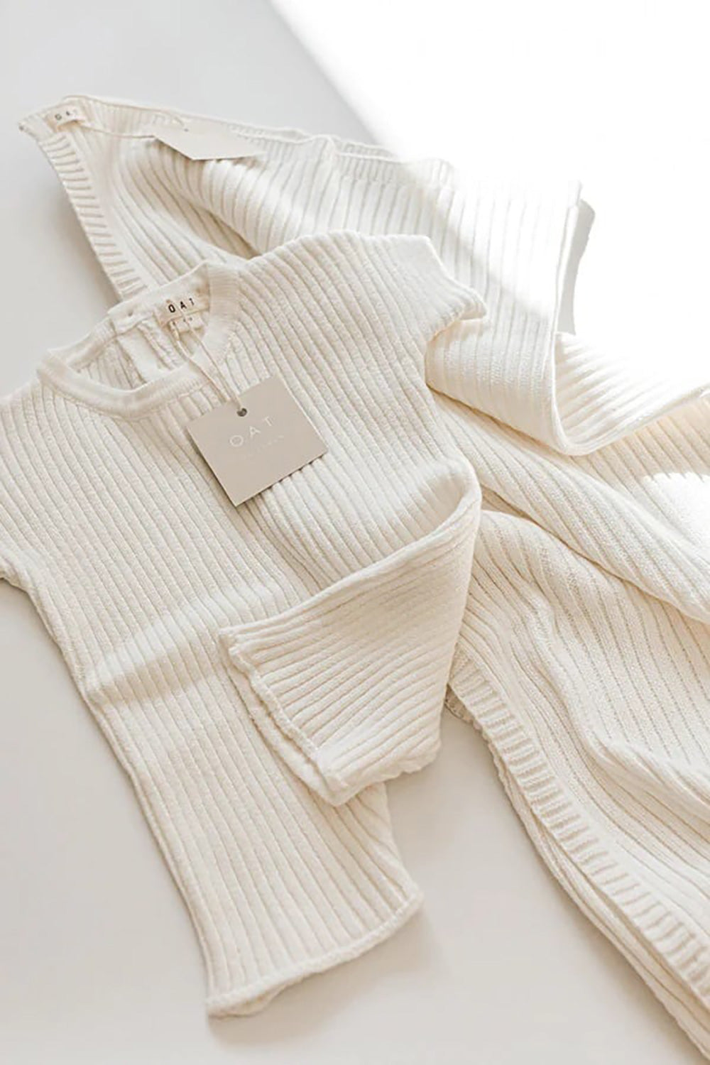 OAT / Powder Ribbed Knit Tee Playsuit (1-2y,2-3y)