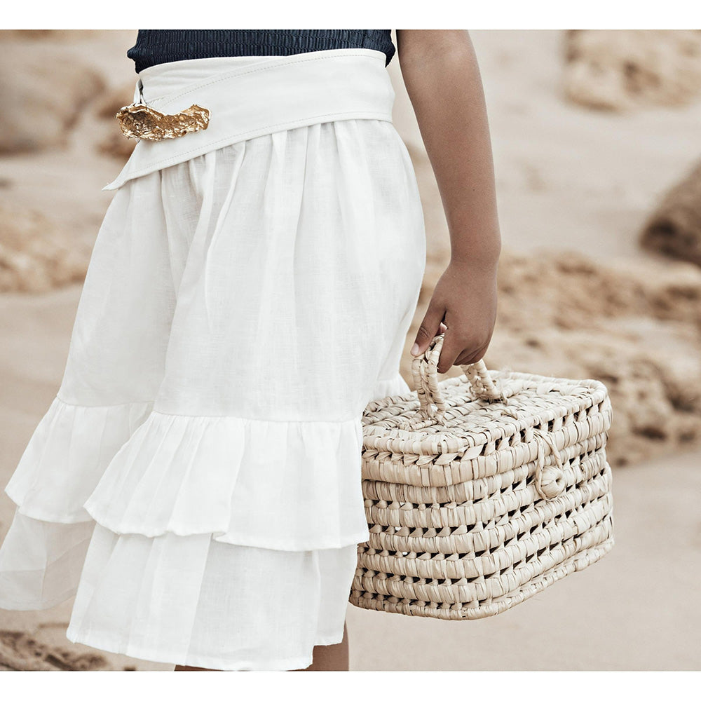 Casa blue swim / RAW WHITE LINEN MIDI SKIRT(4-5y,6-7y,8-9y)