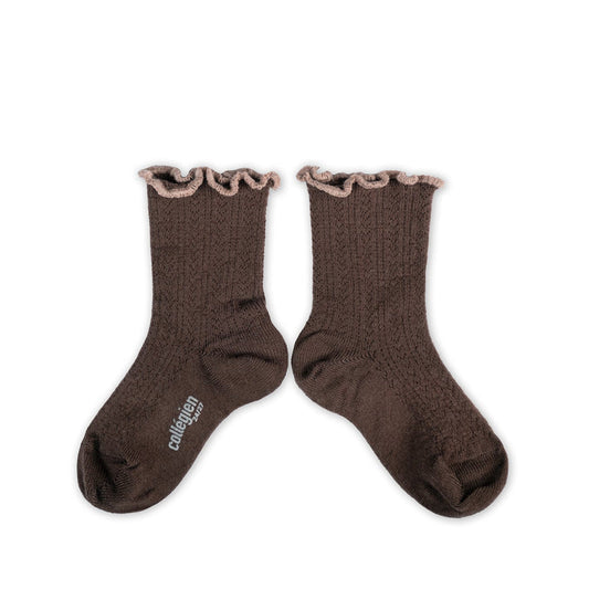 Collegien/ Ambre - Lettuce Trim Pointelle Merino Wool Socks - Chocolat au lait