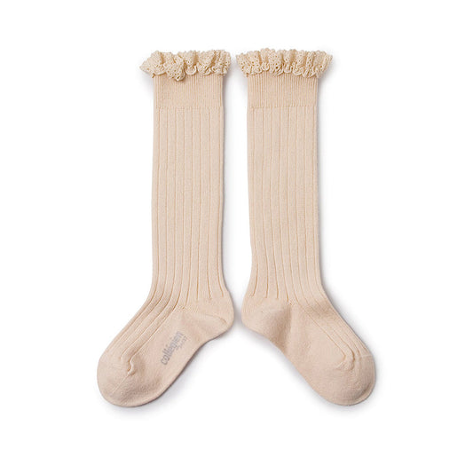 Collegien/Jos?phine Lace-Trim Ribbed Knee-high Socks - Sorbet