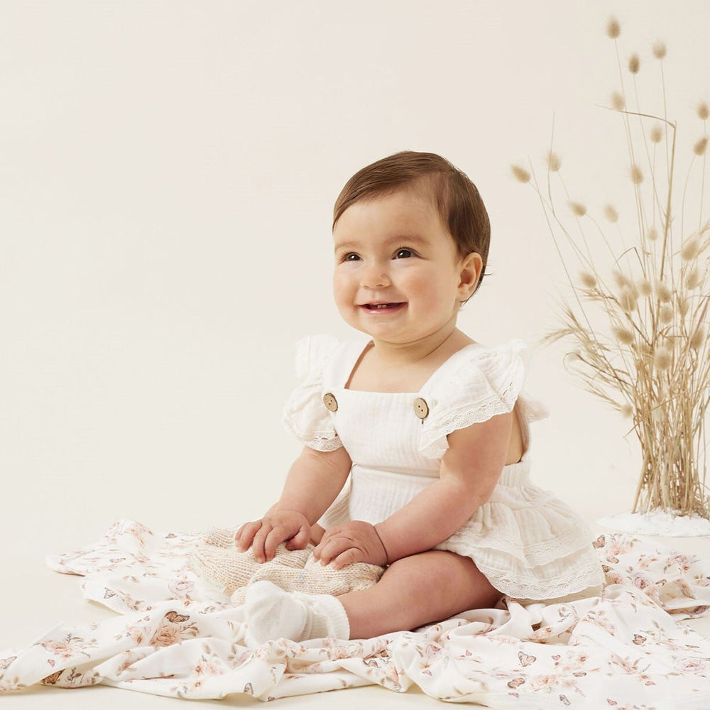 ASTER & OAK / White Muslin Ruffle Playsuit_White(1y,2y)