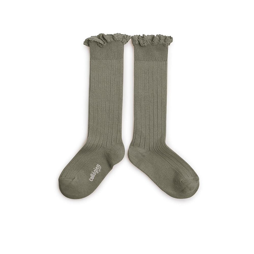 Collegien / Jos?phine Lace-Trim Ribbed Knee-high Socks - Sauge