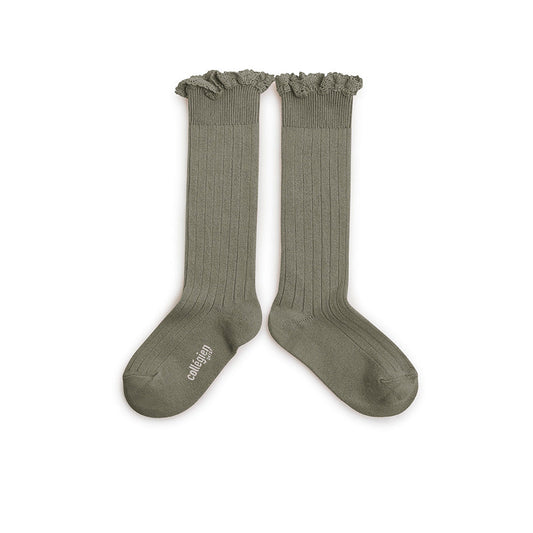 Collegien / Jos?phine Lace-Trim Ribbed Knee-high Socks - Sauge