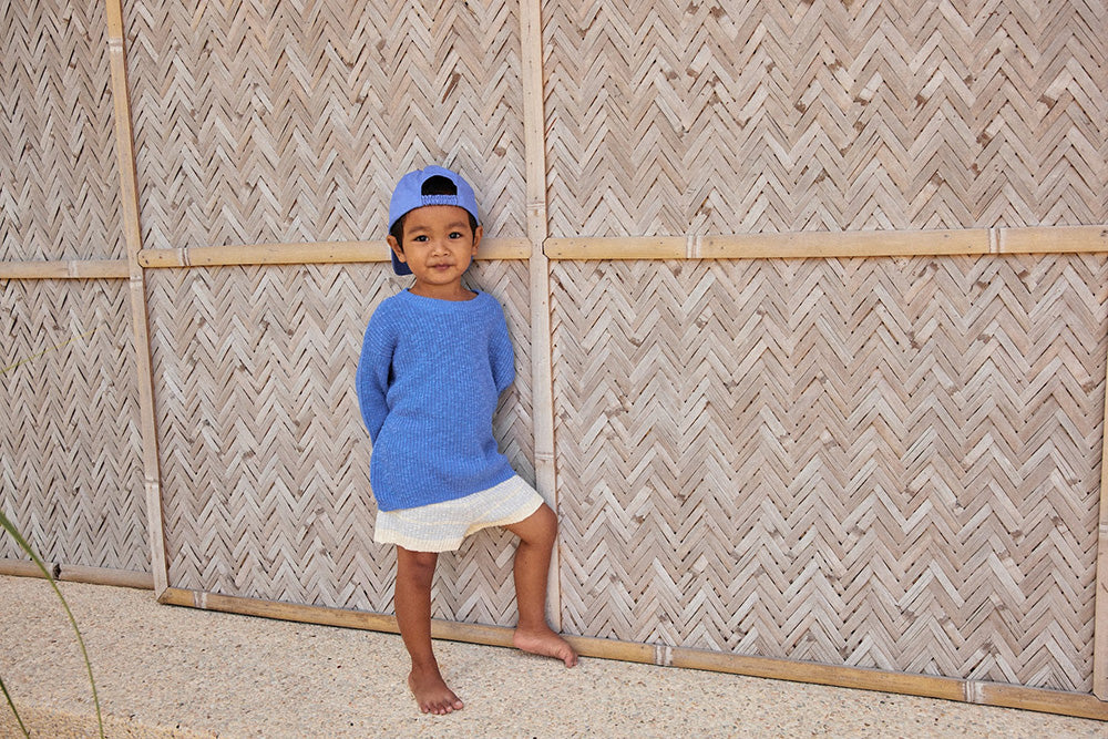 Grown / Organic Textured Rib Shorts - Aqua/Milk + Marine (1,2,3)