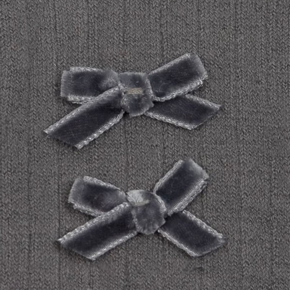 Collegien / Hortense Ribbed Knee-high Socks with Velvet Bows - Gris Galet