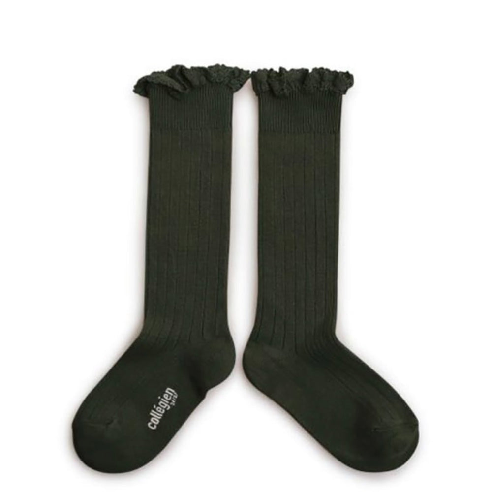 Collegien / Jos?phine Lace-Trim Ribbed Knee-high Socks - Vert For?t